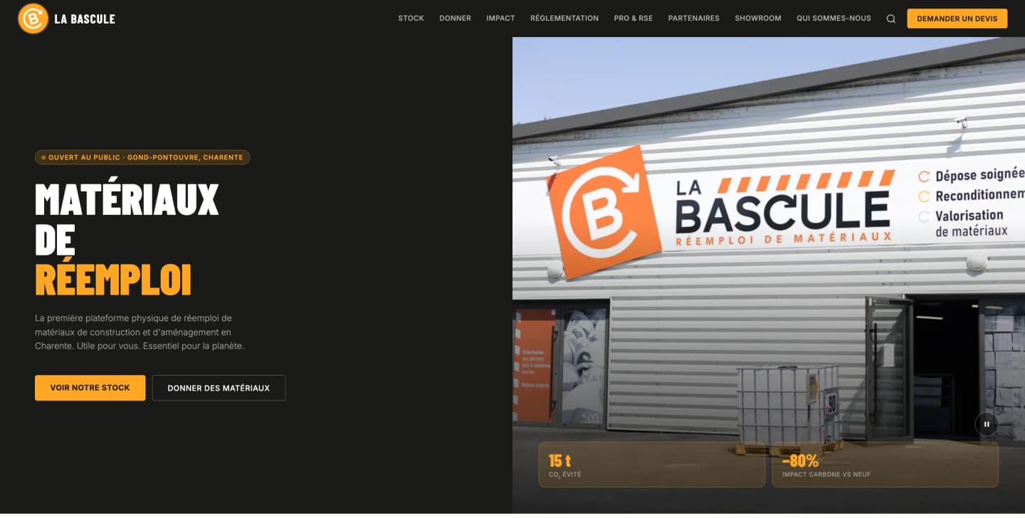 Site web La Bascule - Association ESS de réemploi de matériaux en Charente